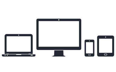 Smart phone, tablet, laptop and desktop computer icons. Vector devices of responsive web design.