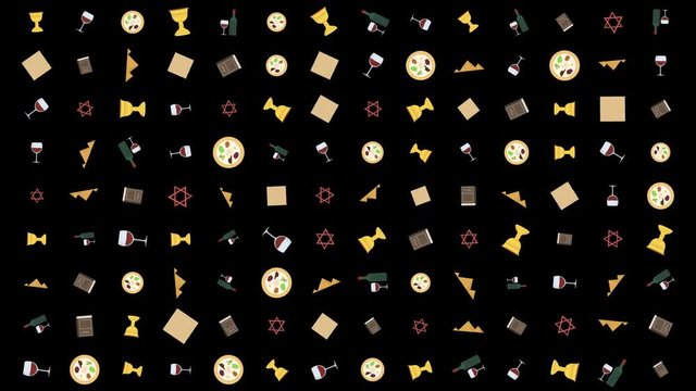 Passover holiday flat design animation background with traditional symbols