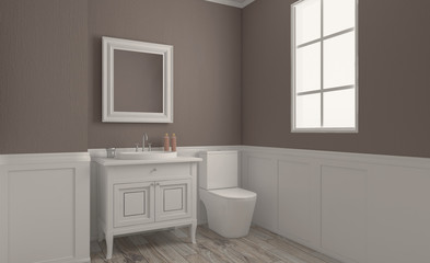 Spacious bathroom, clean, beautiful, luxurious, bright room. 3D rendering.