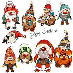 Big collection of hand drawn dwarfs for Christmas illustrations