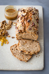 Vegetarian cake with raisins, walnuts and honey
