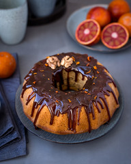 Vegetarian Orange Bundt Cake with Walnut, Caramel Glaze