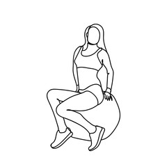 Silhouette Woman Sitting On Sphere Yoga Ball Training Exercise Doodle Female Fit Vector Illustration