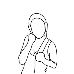 Hand Drawn Woman Listen To Music With Headphones Dancing Girl In Earphones Doodle Vector Illustration