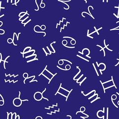 Infinite pattern with zodiac signs. Seamless zodiac background.