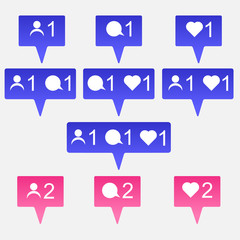 Vector icon popup follower, like, comment