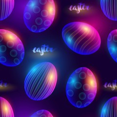 Easter eggs template lettering seamless pattern. Abstract festive banner. Vector illustration of poster