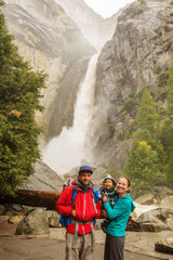 A father with baby son visit Yosemite National Park in Californai, USA