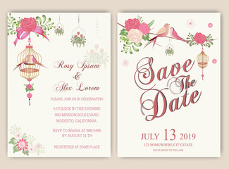 Vector set of invitation cards with flowers elements Wedding collection