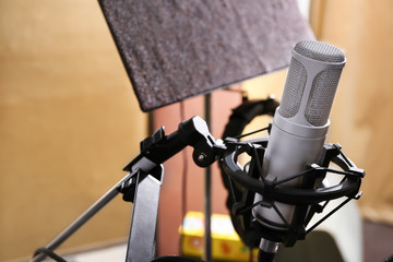 View of microphone at radio station