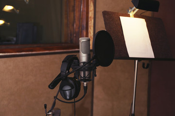 View of microphone at radio station