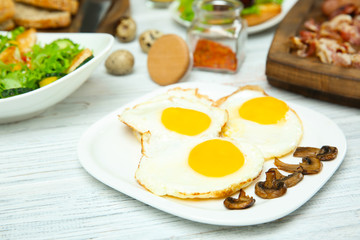 Delicious breakfast served on table