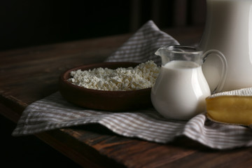 Fresh dairy products on table