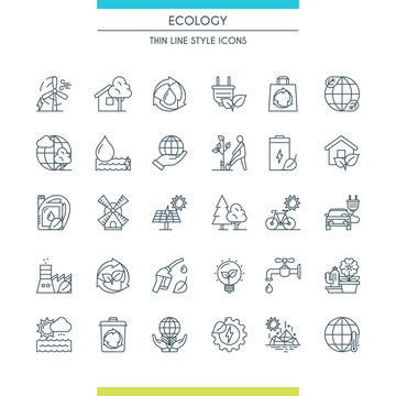 Thin line design ecology icons