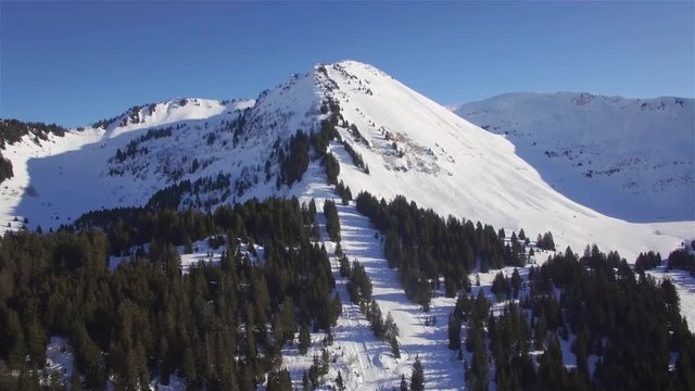 4K aerial view of praz de lys ski station in the French Alps in France 