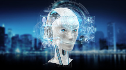 Digital artificial intelligence cyborg interface 3D rendering