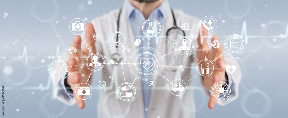 Aufkleber doctor using digital medical futuristic interface 3d rendering