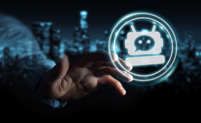 Businessman chatting with chatbot application 3D rendering