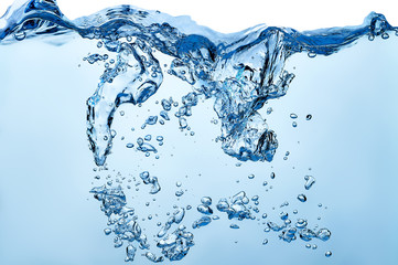 Water splash with bubbles air, water wave