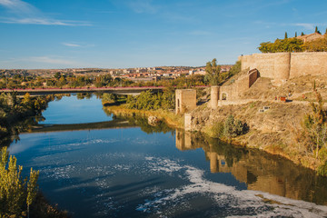 Fototapeta na wymiar Saint Martin Bridge across Tagus River, Toledo, Spain