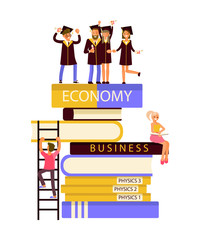 Happy graduate characters