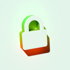 White Lock Icon. 3D Illustration of White Access, Denied, Lock Icons With Orange and Green Gradient Shadows.