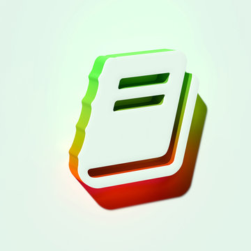 White File Text Icon. 3D Illustration of White Document, File, Text, Word Icons With Orange and Green Gradient Shadows.