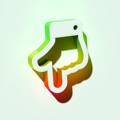 White Hand Down Icon. 3D Illustration of White Arrow, Arrows, Bottom, Direction, Down, Hand, Navigation Icons With Orange and Green Gradient Shadows.