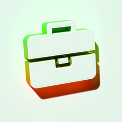 White Briefcase Icon. 3D Illustration of White Bag, Briefcase, Business, Case, Job, Portfolio, Suitcase Icons With Orange and Green Gradient Shadows.