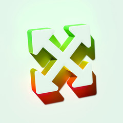 White Arrows Icon. 3D Illustration of White Arrow, Arrows, Burst, Multiple Icons With Orange and Green Gradient Shadows.