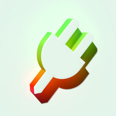 White Plug Icon. 3D Illustration of White Cable, Circle, Cord, Electric, Plug, Power Icons With Orange and Green Gradient Shadows.