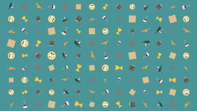 Passover holiday flat design animation background with traditional symbols