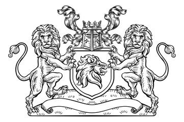 Fototapeta na wymiar Lions Crest Shield Coat of Arms Heraldic Emblem