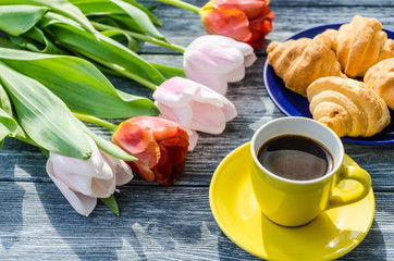 Spring tulips flowers close up background