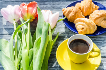 Spring tulips flowers close up background