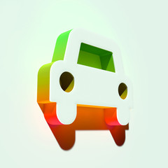 White Car Icon. 3D Illustration of White Car, Transportation, Travel, Vehicle Icons With Orange and Green Gradient Shadows.