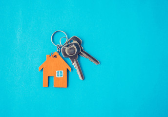 House and key on blue background.
