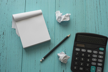 Calculator with blank empty note paper