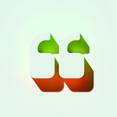White Quote Left Icon. 3D Illustration of White Left Quotes Mark, Quotation Mark, Quote Sign, Quotes Icons With Orange and Green Gradient Shadows.