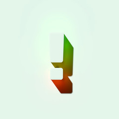 White Exclamation Icon. 3D Illustration of White Alert, Danger, Error, Exclamation Mark, Mark Icons With Orange and Green Gradient Shadows.