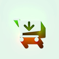 White Cart Arrow Down Icon. 3D Illustration of White Arrow, Buy, Cart, Down, Download, Shopping Icons With Orange and Green Gradient Shadows.