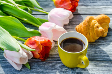 Spring tulips flowers close up background