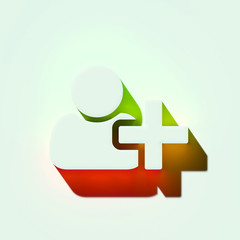 White User Plus Icon. 3D Illustration of White Account, Add, Contact, New, Plus, Profile, User Icons With Orange and Green Gradient Shadows.