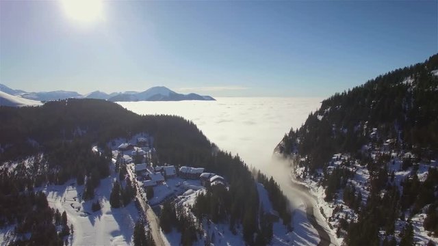4K aerial view of praz de lys ski station in the French Alps in France 