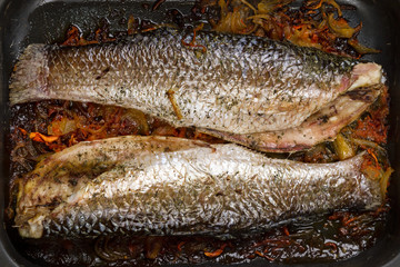 Bowl with fried mullet