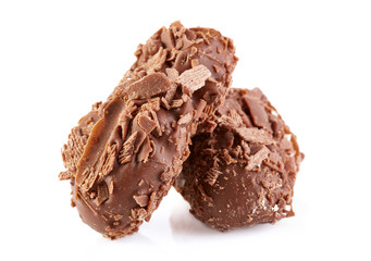 Assortment of chocolate candies sweets isolated on a white background. Chocolate candies collection. Milk chocolate.