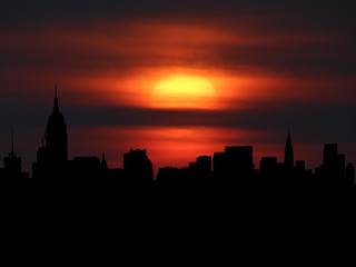 Fototapeta na wymiar Midtown Manhattan skyline silhouette with sunset illustration