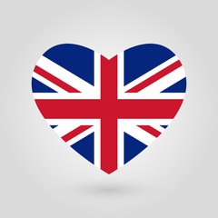 UK flag in the heart shape. British flag icon. Great Britain, United Kingdom and England national symbol. Vector illustration.
