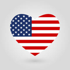 Fototapeta premium US flag in the heart shape. American flag icon. United States of America national symbol. Vector illustration.