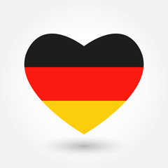 Flag of Germany in the heart shape. German flag icon. Vector illustration.